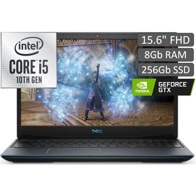 Laptop Dell G5 15 3500, i5-10200H, Memoria 8Gb RAM, Disco Solido 256Gb SSD, Pantalla 15.6pulgadas FHD, Video GTX 1650TI 4Gb, W10 Home, Teclado en Ingles, Negro, Gamer / DELL