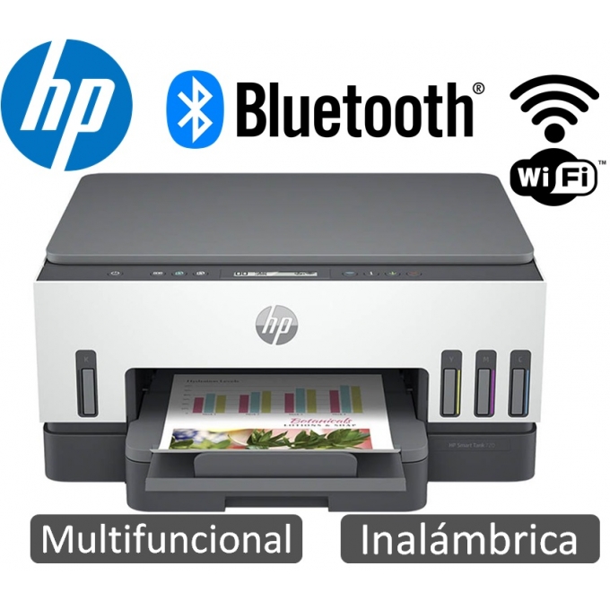 Impresora HP Smart Tank 720, Multifuncional, Inalambrica, Wifi, Bluetooth, USB, 6UU46A#AKY / HP