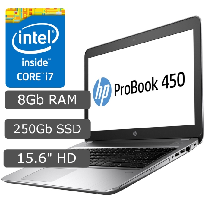 Laptop HP Probook 450 G4, i7-6ta, Memoria 16Gb RAM, Disco Solido 240Gb, Pantalla 15.6pulgadas HD (Open Box) (2da) / HP