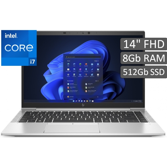 Laptop HP EliteBook 840 G8, i7-1165G7, Memoria 8Gb RAM, Disco Solido 512Gb SSD, Pantalla 14pulgadas FHD, W10 Pro / HP