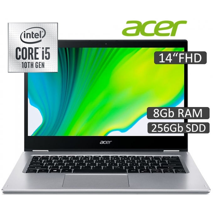 Laptop ACER SPIN 3 SP314-54N-58Q7, i5-1035G4 1.0GHZ, Memoria 8Gb RAM, Disco 256Gb SSD, 14pulgadasFHD (1920x1080) IPS, W10, Color Silver, Teclado en ingles / ACER