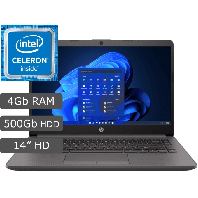 Laptop HP 240 G8, Intel Celeron, Memoria 4Gb RAM, Disco 500Gb HDD, Pantalla 14pulgadas HD, Win10 / HP