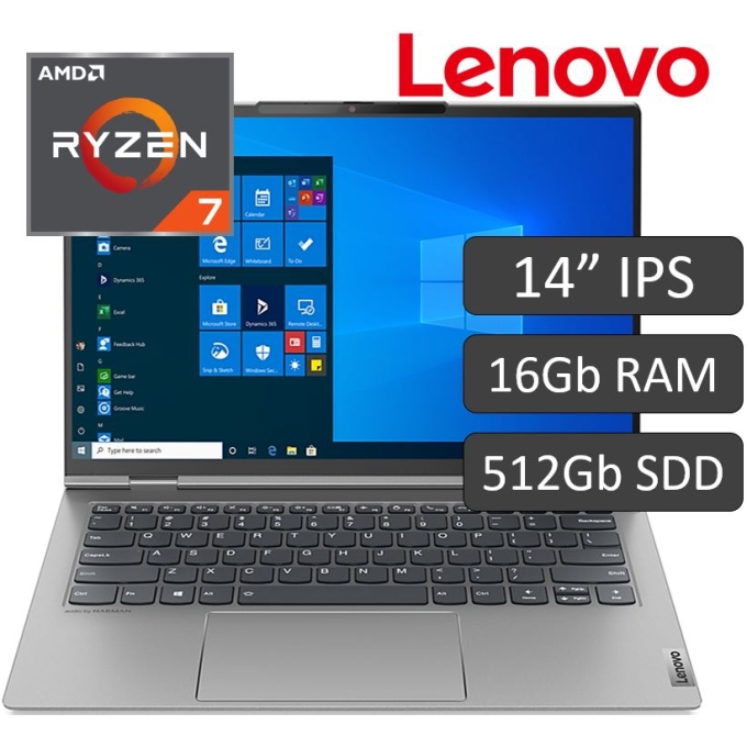 Laptop Lenovo ThinkBook 14p G2 ACH, AMD Ryzen 7 5800H 3.2/4.4GHz, Memoria 16Gb RAM, Disco Solido 512Gb SSD, Pantalla 14pulgadas 2.2K IPS, W10 Pro / LENOVO