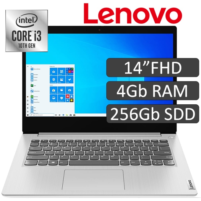 Laptop Lenovo IdeaPad 3 14IML05, Core i3-10110U, Memoria 4Gb RAM, Disco Solido 256Gb SSD, Pantalla 14pulgadas FHD TN, W11 Home / LENOVO