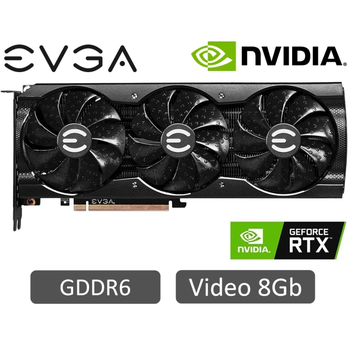 Tarjeta de Video EVGA NVIDIA GeForce RTX 3070 - 8GB GDDR6 - 1.77GHz Boost Clock - 256bit Ancho de bus - PCI Express 4.0 - DisplayPort - HDMI / EVGA