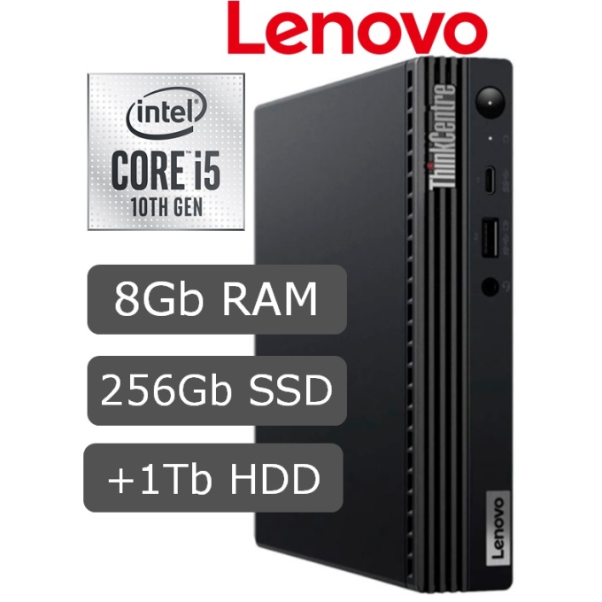 Lenovo ThinkCentre M70q, Intel Core i5-10400T, Memoria 8Gb RAM, Disco Solido 256Gb SSD+1Tb HDD, W10Pro / LENOVO