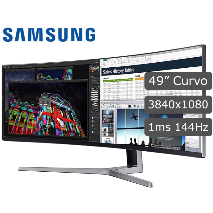 Monitor SAMSUNG CHG90 QLED ODYSSEY GAMING 49pulgadas 3840x1080 Curvo, 1ms 144Hz gamer UltraWide / SAMSUNG
