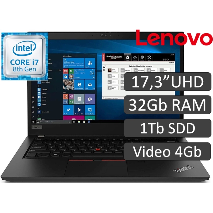 Laptop Workstation Lenovo ThinkPad, ICore i7-2.2GHz, Memoria RAM 32Gb, Disco Solido 1TB, Video 4GB Quadro P2000, Pantalla LED 17.3pulgadas Full HD, Win10 Pro, Teclado ingles / Lenovo