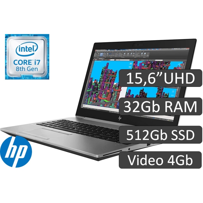 Laptop HP ZBook 15 G5 Mobile Workstation, ICore i7 2.6GHz, Memoria 32Gb RAM, Disco Solido 512Gb, Nvidia Quadro P1000 de 4 Gb, Pantalla 15.6pulgadas LED Full HD, Win10 Pro, Teclado en ingles. / HP