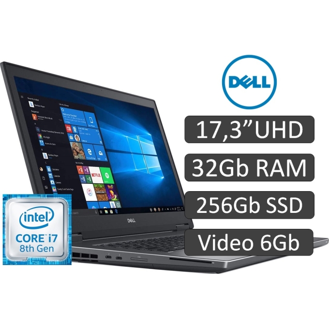 Laptop WorkStation Dell Precision 7730 Mobile, ICore i7-2.6GHz, Memoria 32Gb RAM, Disco Solido 256GB PCIe +HDD 2TB, Video de 6GB Nvidia Quadro P3200, Pantalla LED 17.3pulgadas Full HD, Win10 Pro / DELL