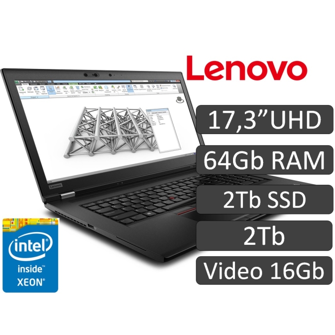 Laptop Workstation Lenovo ThinkPad P72, Icore Xeon E-2.9GHz, RAM 64GB, Disco 2TB HDD + Disco Solido 2TB, 16Gb Video Quadro, Pantalla LED 17.3pulgadas Ultra HD 4K, Win10 Pro / Lenovo