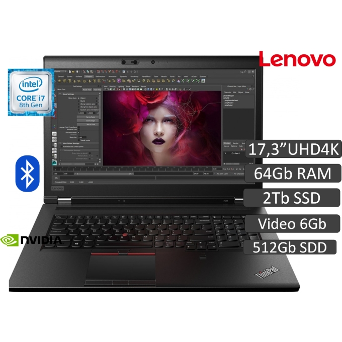 Laptop Workstation Lenovo P72 ,ICore i7, Memoria RAM 64GB, Disco Solido 512Gb+ HDD 2TB, Video 6GB , Pantalla LED 17.3pulgadas Ultra HD 4K, Win10 Pro. / Lenovo