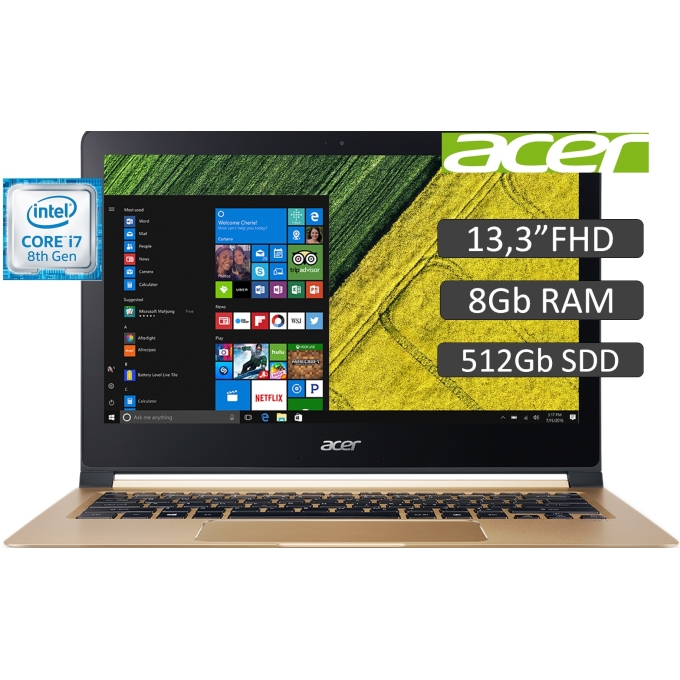 Laptop Acer Swift 7, ICore i7- Memoria RAM 8GB, Disco Solido 512GB, Pantalla LED 13.3' Full HD, Win10 home. / Acer