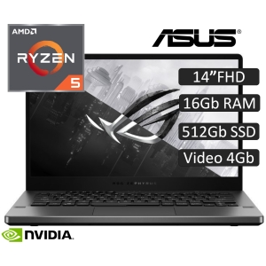 Laptop Asus ROG Zephyrus G14, AMD Ryzen 7, Memoria 16Gb RAM, Disco Solido 512Gb SSD, Video 4 GB Nvidia, Pantalla LED 14pulgadas Full HD, Win10 Home, Teclado en Ingles / ASUS