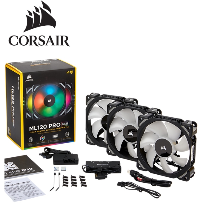 Cooler Fan Corsair ML120 Pro RGB Led, 12 cm, 1600 RPM, 13.2 VDC, 4 pines, PWM Control. / CORSAIR
