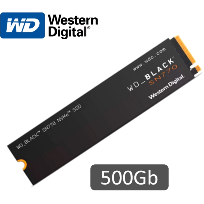Disco Duro Solido SSD Western Digital Black 500GB SN770 NVMe, M.2 2280, PCIe Gen 4.0 x4 interno / Western Digital
