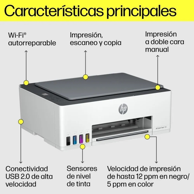 Impresora Multifuncional HP Smart Tank 580 Sistema Tinta continua Wifi / HP