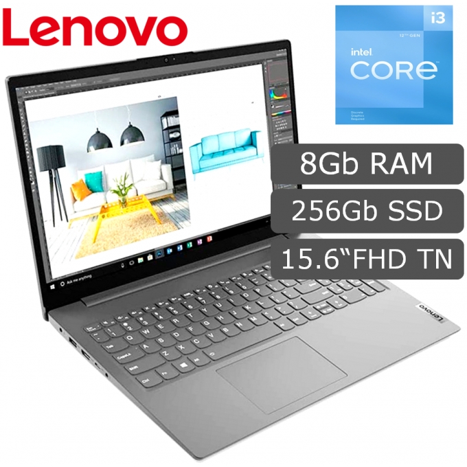 Laptop Lenovo V15 G3 IAP Intel i3-1215U, Memoria 8Gb RAM DDR4, Disco Solido 256Gb SSD M.2, Pantalla 15.6pulgadas FHD TN / LENOVO