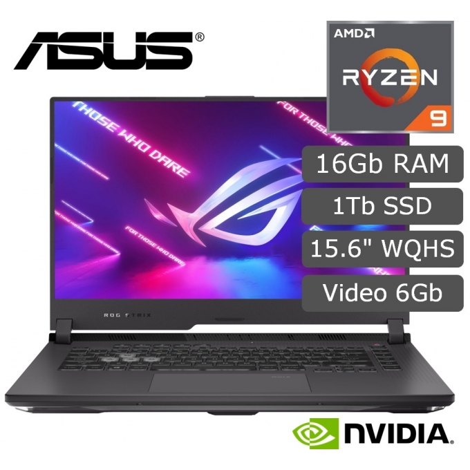 Laptop ASUS G513RM-HQ081W, AMD Ryzen 9 6900HX 3.3/4.9GHz, Memoria Ram 16GB DDR5-4800, Disco Solido 1TB M.2, Video 6Gb, Pantalla 15.6pulgadas WQHD IPS. Gamer / ASUS