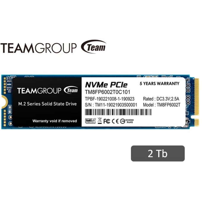 Disco Duro Solido MP33 M.2 2280 PCIe SSD, 2TB, PCIe 3.0 x4 with NVMe 1.3, DC +3.3V interno / TEAMGROUP