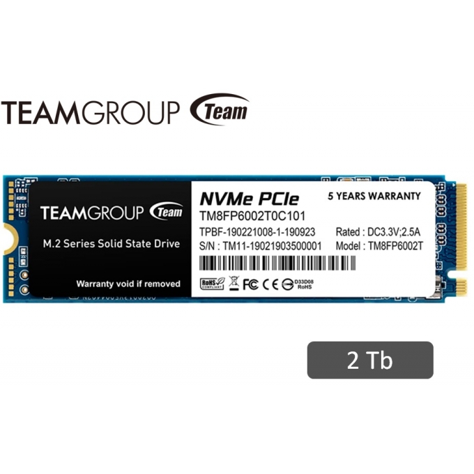 Disco Duro Estado Solido SSD MP33 M.2 2280 PCIe 2TB, PCIe 3.0 x4 with NVMe 1.3, DC +3.3V interno / TEAMGROUP