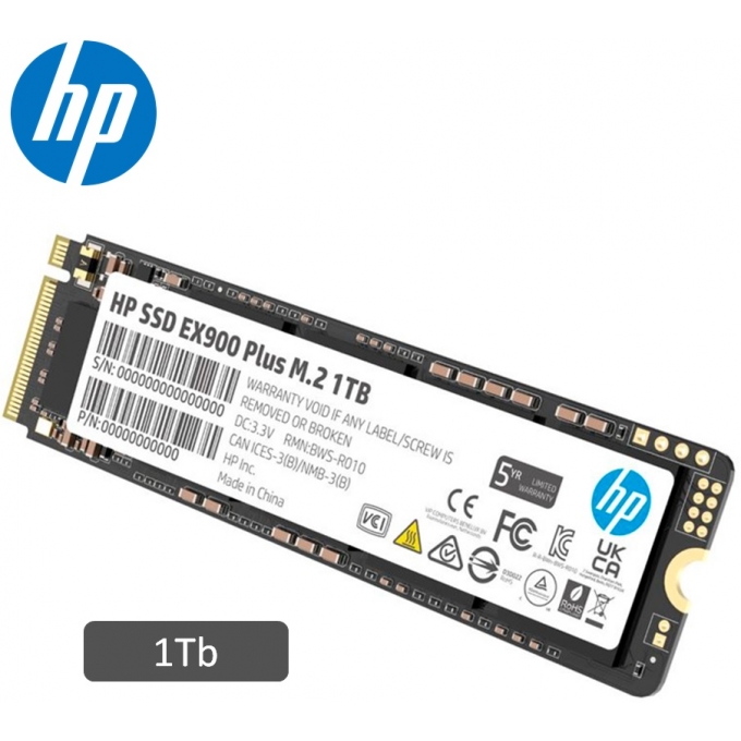 Disco Duro Estado Solido SSD HP EX900 PLUS, M.2 2280, 1TB, PCIe 3.0 x4, NVMe 1.3 interno / HP