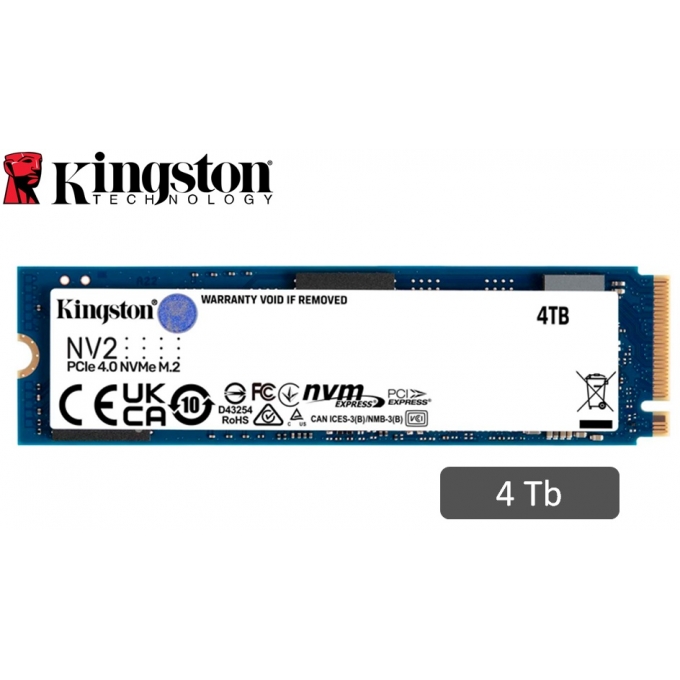 Disco Duro Solido SSD Kingston NV2 NVMe PCIe 4.0 4000GB (4TB) (SNV2S/4000G) M.2 2280 - Interno / KINGSTON