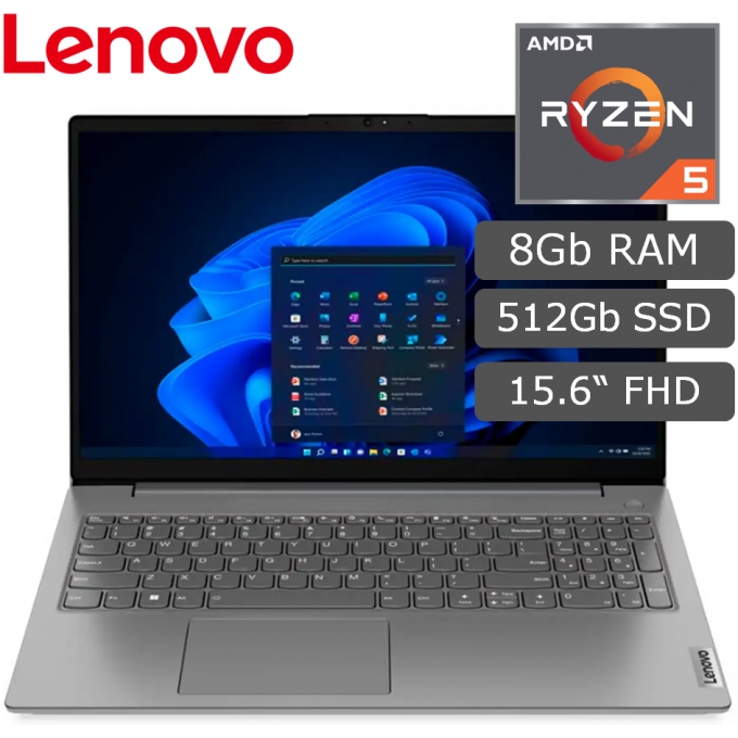 Laptop Lenovo V15 G4 AMN, AMD Ryzen5 7520U 2.8/4.3GHz, Memoria RAM 8Gb, Disco Solido 256Gb, Pantalla 15.6pulgadas FHD TN / LENOVO