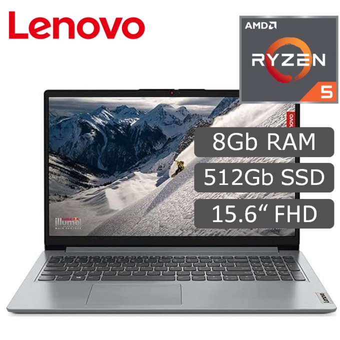 Laptop Lenovo IdeaPad 1 15AMN7, AMD Ryzen 5 7520U 2.8/4.3GHz, Memoria RAM 8GB, Disco Solido 512 Gb, Pantalla 15.6pulgadas FHD TN / LENOVO