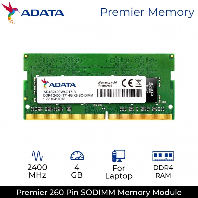 MEMORIA RAM SODIMM ADATA DDR4 4GB - 2400 / ADATA