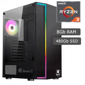 CPU Ensamblado AMD Ryzen3 3200G, 8Gb DDR4 Memoria RAM, Disco Solido SSD 480Gb Kingston