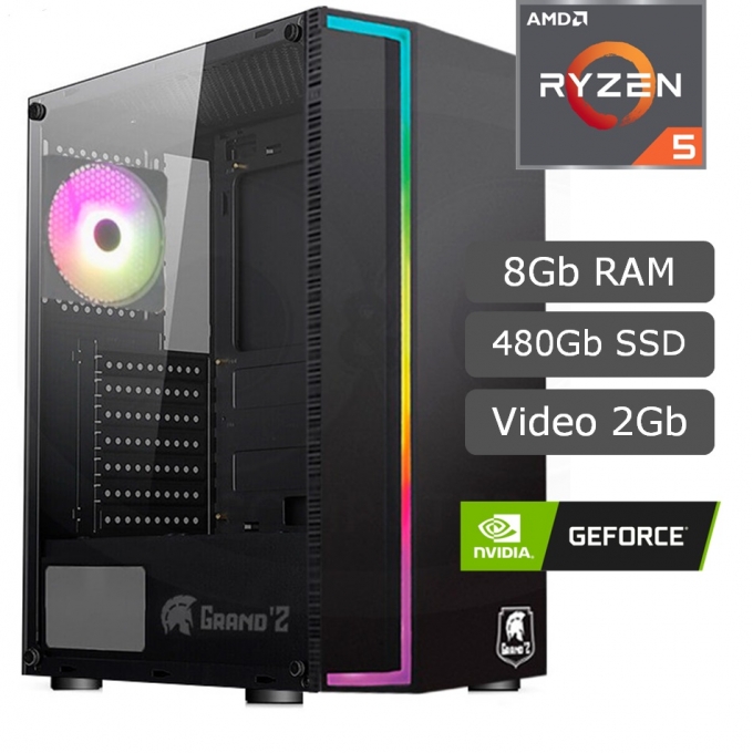 CPU Ensamblado AMD Ryzen5 5600G, 3.90/4.4GHz, 8Gb Memoria RAM DDR4, Disco Solido SSD 480Gb Kingston, Video 2Gb GEFORCE GT730, PC Gamer / CompuMarket