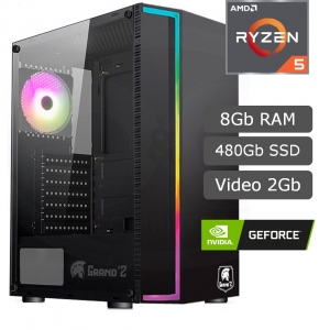 CPU Ensamblado AMD Ryzen5 5600G, 3.90/4.4GHz, 8Gb Memoria RAM DDR4, Disco Solido SSD 480Gb Kingston, Video 2Gb GEFORCE GT730