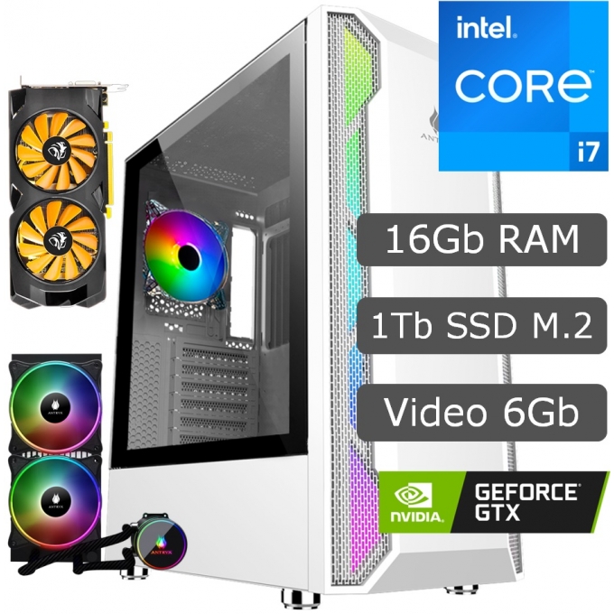 CPU Ensamblado Intel i7-12700F, 16Gb Memoria RAM DDR4, Disco Solido SSD 1Tb Kingston, Video 6Gb GEFORCE GTX 1660 Ti, Refrigeracion Liquida / CompuMarket