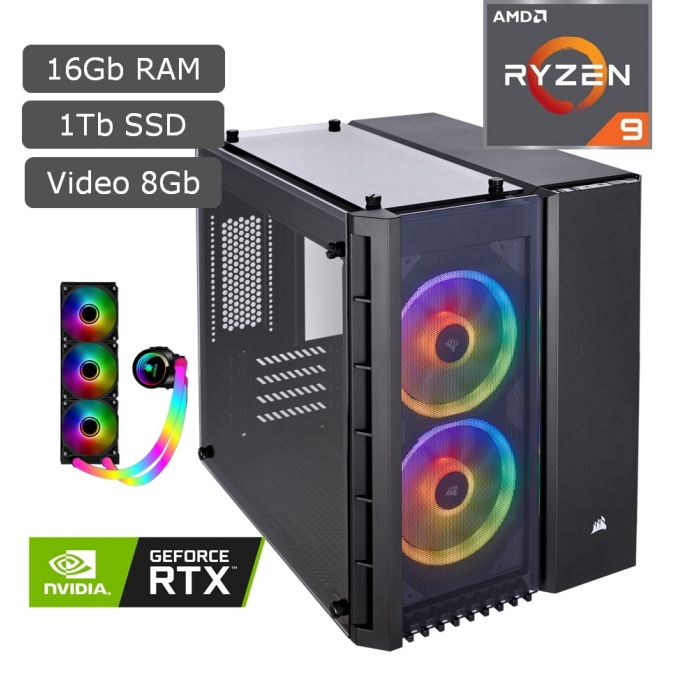 CPU Ensamblado AMD Ryzen9-7900X 4.7GHZ, 16Gb Memoria RAM DDR4, Disco Solido SSD HP S750, 1Tb, Video 8Gb GEFORCE RTX 3060, Refrigeracion Liquida, PC Gamer / CompuMarket