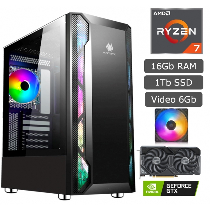 CPU Ensamblado AMD Ryzen7 5700X, 16Gb Memoria RAM DDR4, Disco Solido SSD 1Tb Kingston, Video 6Gb GEFORCE GTX 1660 Ti, PC Gamer / AMD