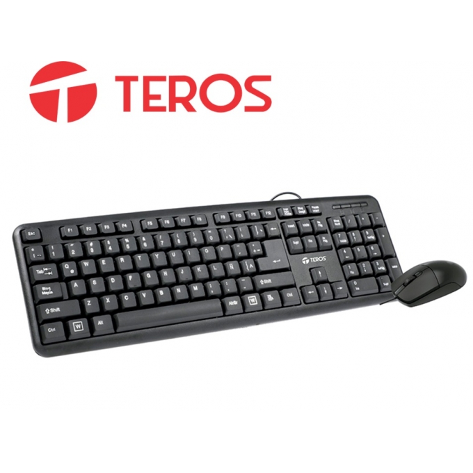 Kit Teclado y Mouse Teros TE4062N, USB, acabado elegante, Negro, Español, Óptico. / TEROS