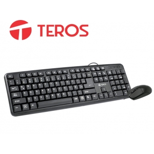 Kit Teclado y Mouse Teros TE4062N, USB, acabado elegante, Negro, Español, Óptico.