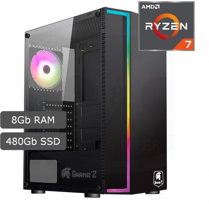 CPU Ensamblado AMD RYZEN 7 5800X 3.8GHZ, 8Gb Memoria RAM DDR4, Disco Solido SSD 480 Kingston / CompuMarket