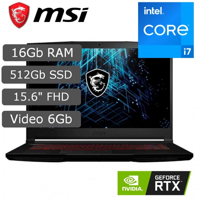 Laptop Msi Thin GD63 12VE I7-12650H, Memoria RAM 16Gb, Disco Solido 512Gb, Video Rtx4050 6Gb, Pantalla 15.6pulgadas FHD 144Hz Windows 11 Gamer / MSI
