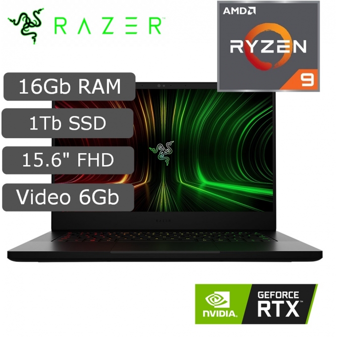 Laptop Gamer Razer Blade 14 Rz09-0370 Ryzen 9-5900Hx, Memora RAM 16Gb, Disco Solido 1Tb, T. Video Rtx 3060 6Gb, Pantalla 15.6 FHD144Hz Windows 10 Home / RAZER