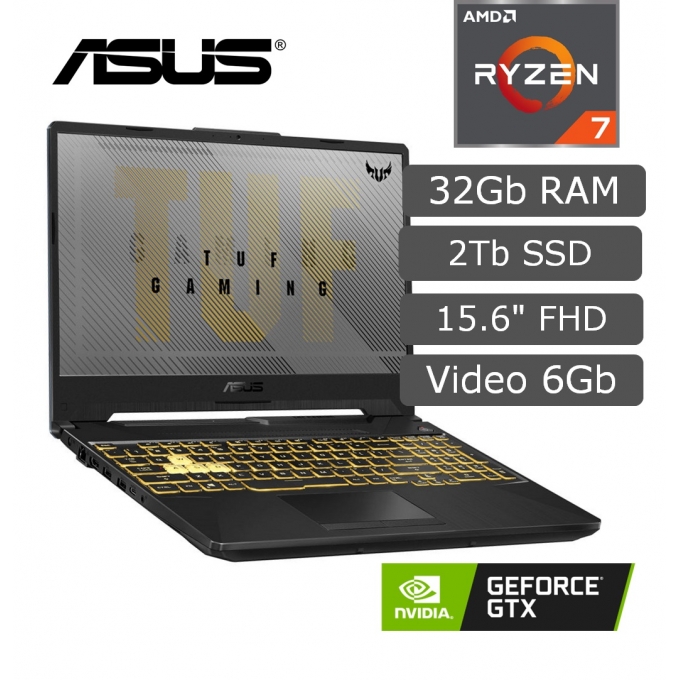 Laptop Gamer Asus Tuf506Iu-Es74 Ryzen 7-4800H, Memoria RAM 32Gb , Disco Solido 2Tb Ssd, T Video Gtx 1660 6Gb, Pantalla 15.6 Fhd Windows 10 / ASUS