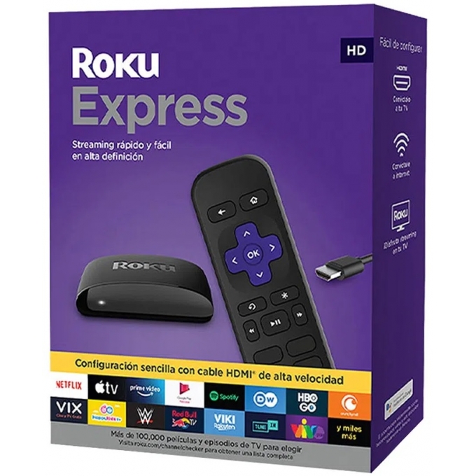 Adaptador Smart TV Roku Express HD con Control Remoto - Peliculas, Series y Television en vivo por Internet en 1080p HD IPTV. Accede a contenido de Netflix, Amazon, Disney y muchos otros. Similar a Amazon Fire Stick y Chromecast / ROKU