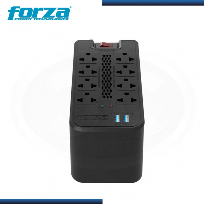 ESTABILIZADOR FORZA FVR-1222 USB 1200VA/600W 8 TOMAS BLACK / FORZA