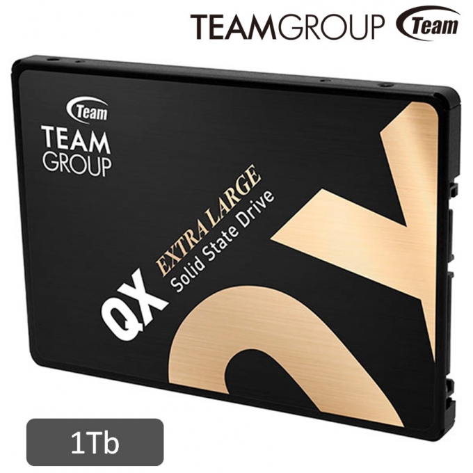 Disco Duro Solido SSD Teamgroup QX, 1Tb, QLC 3D, SATA 6.0 Gb/s, 2.5pulgadas, SLC, DC +5V interno / Teamgroup