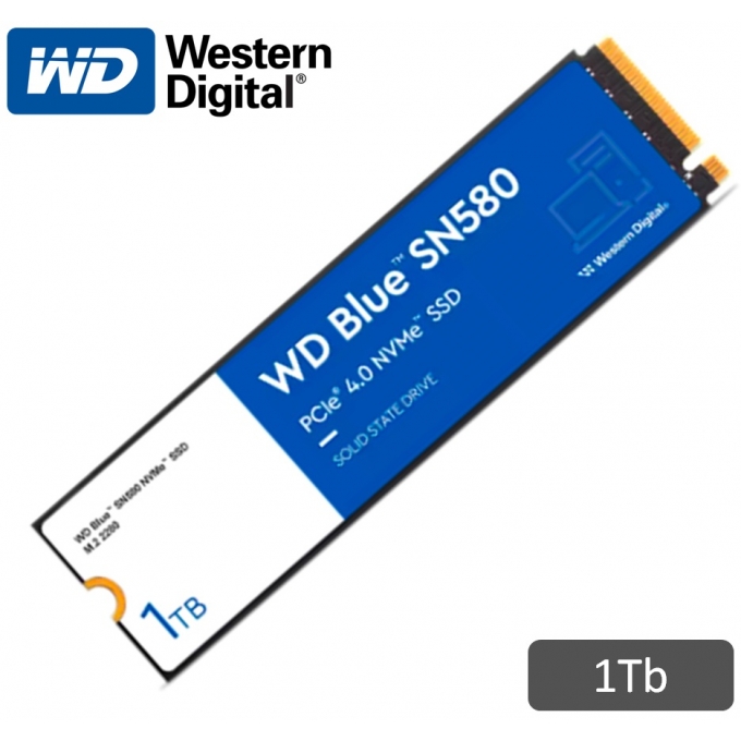 Disco Duro Solido SSD WesternDigital Blue SN580 1Tb M.2 2280, PCIe Gen 4.0 x4 NVMe 1.4b / WesternDigital