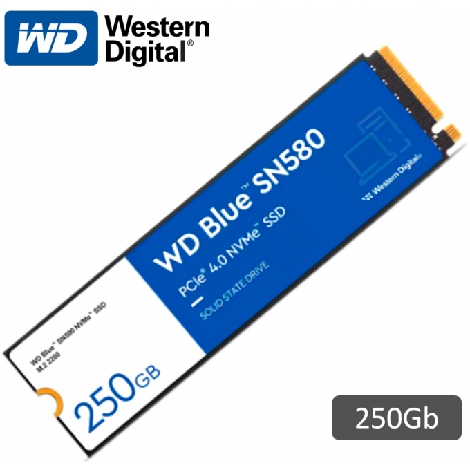 Disco Duro Solido SSD WesternDigital Blue SN580 NVMe 250GB M.2 2280 PCIe Gen4 NVMe 1.4b / WesternDigital