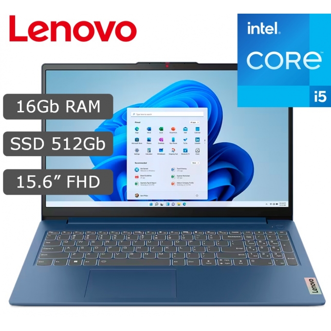 Laptop Lenovo IdeaPad Slim 3 i5-12450H 2.0/4.4GHz, Memoria 16GB LPDDR5-4800, Disco 512GB SSD M.2, Pantalla 15.6pulgadas FHD / LENOVO
