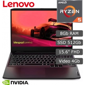 Laptop Lenovo IdeaPad Gaming 3, AMD Ryzen5 6600H 3.3/4.5GHz, Memoria 8Gb DDR5-4800, Disco Solido 512Gb SSD M.2, Pantalla 15.6 FHD IPS, Video NVIDIA GeForce RTX 3050 4Gb, Gamer