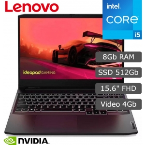 Laptop Lenovo IdeaPad Gaming 3, i5-12450H 2.0/4.4GHz, Memoria 8Gb DDR4-3200MHz, Disco 512Gb SSD M.2, Pantalla 15.6 FHD IPS, Video NVIDIA GeForce RTX 3050 4Gb, Gamer